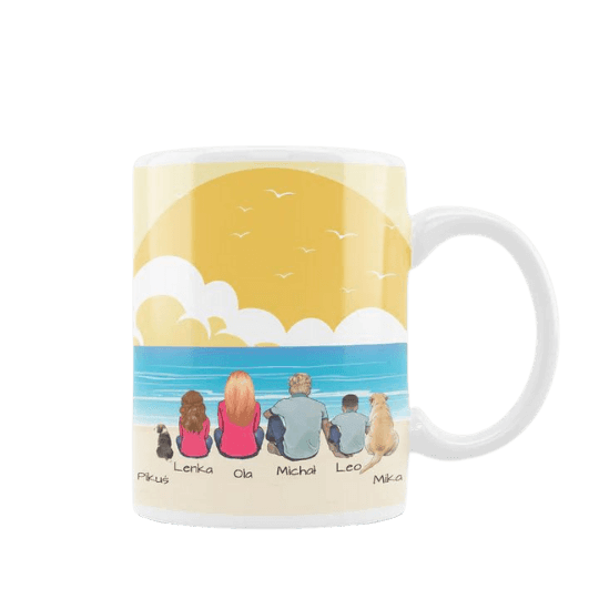 Personalizowany Kubek Rodzinny - Stwórz swoją rodzinę na plaży - Mejkmi - Personalizowane Prezenty Dla Twoich Bliskich!